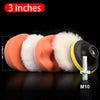 A set of three orange car polishing sponge pads with white foam and an M10 mounting screw.