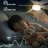 A child sleeping peacefully under a dim night light while a ceiling fan illuminates the room.