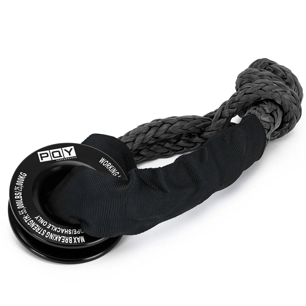Black heavy duty synthetic recovery shackle set with a working rope