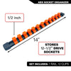 ABS socket organizer rail with 12 clips for storing 1/2 inch drive sockets