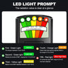 A LED light prompt showing radiation levels on a scale, with labels for green, yellow, orange, and red lights.