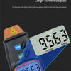 A digital non-contact laser tachometer speed meter displaying 9563 RPM on a dark gray device.