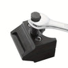 A silver heavy-duty ball joint disassembly tool is shown with a black grip and jaw.