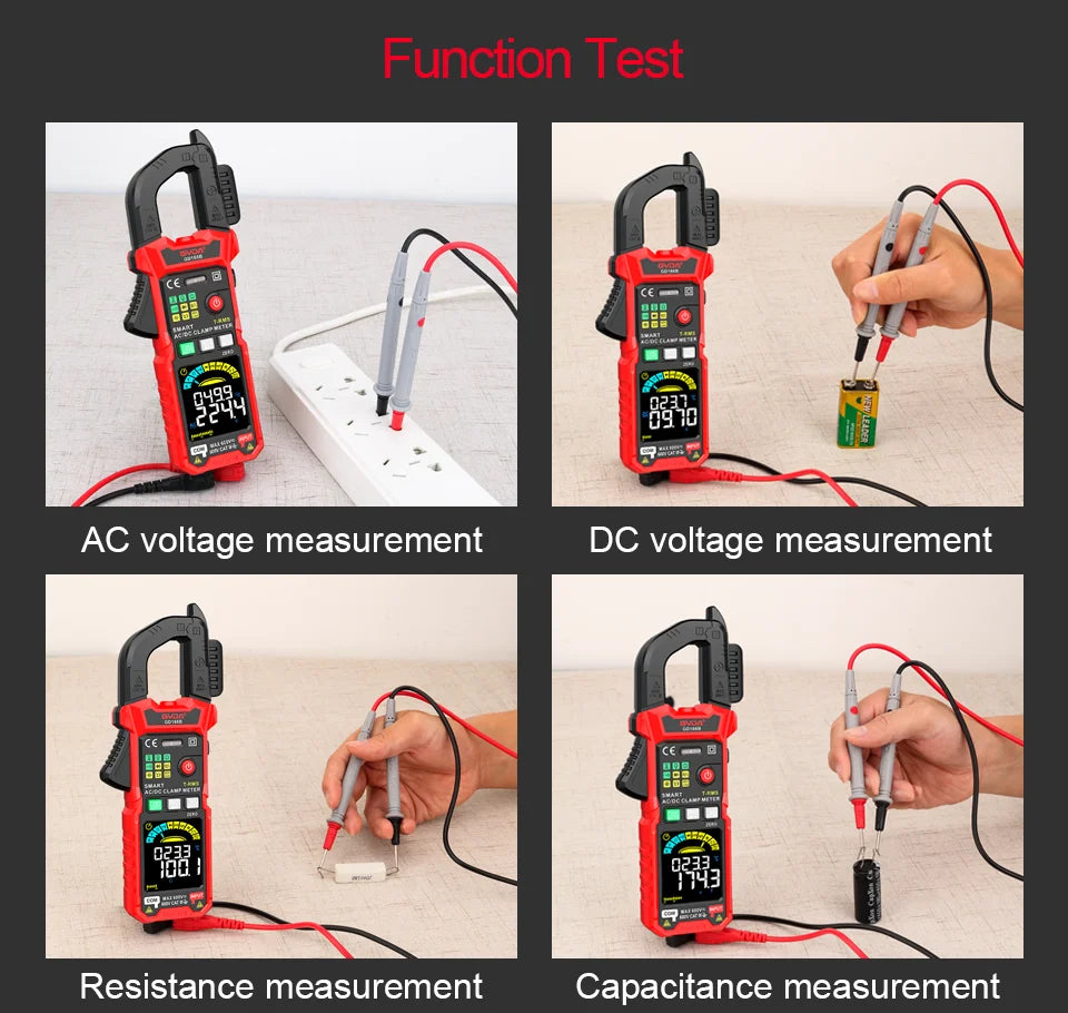 Medidor digital rojo que realiza varias pruebas como voltaje AC, DC, resistencia y capa