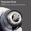 Close-up view of a Three-Jaw Chuck adapter for an impact driver, showing the chuck mechanism.