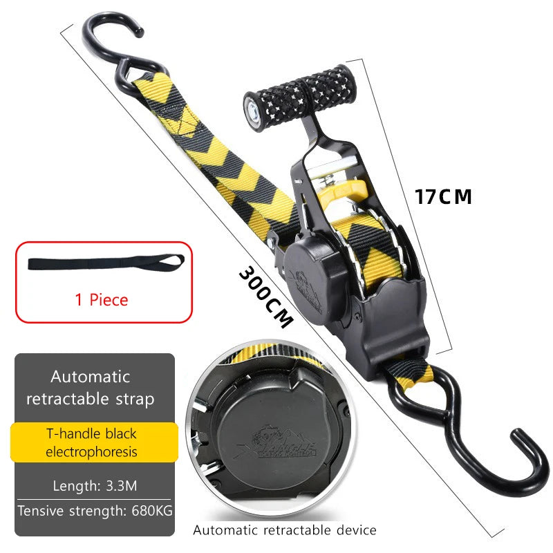 Black automatic retractable strap with a T-handle and electrophoresis feature.