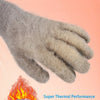 Close-up of a hand wearing thick inner cashmere winter gloves, showing super thermal performance.