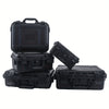 A stack of black waterproof hard carry cases for tool and sponge storage.