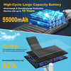 A large high-cycle battery and a solar panel setup demonstrating energy storage and conversion.