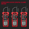 A red digital clamp meter labeled HT207A/B/D showing a display and clamp jaws.