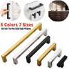 Set of 7 cabinet and drawer pulls in various finishes including gold, silver, black, and stainless steel.