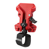 Serre-joint de ceinture à vis auto-bloquante rouge avec sangle noire et composants métalliques.