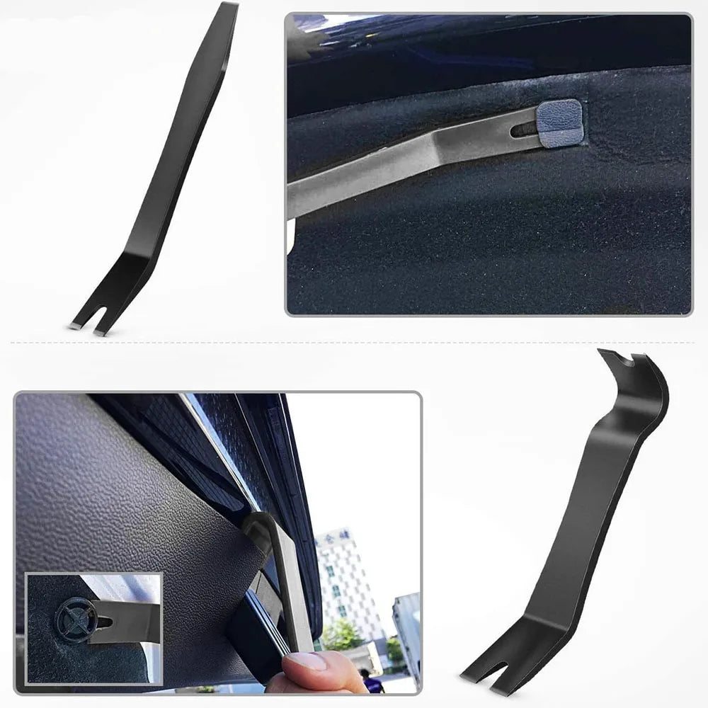 Ensemble de clips de fixation pour voiture noire, utilisés pour la réparation des garnitures et des pare-chocs, montrés sous 