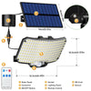 Diagram showing components of a solar motion sensor LED floodlight, including the solar panel, socket, lighting panel, and re