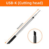 A long metal tool with a cutting head is shown, highlighting its design and dimensions.