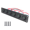 Black joystick switch panel with multiple green buttons and red and blue wires for automotive or marine use