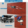 Guide d'installation montrant comment fixer une lumière LED extérieure à mouvement solaire sur un mur de briques.