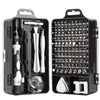 A black precision electronic repair tool kit containing various tools and components.