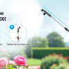 A hand is operating a 31 inch extendable wand electric battery sprayer for gardening.