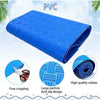 Blue PVC non-slip pool ladder mat showing its texture and folding capability