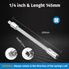 A silver 1/4 inch extension bar with a 145mm length and 15mm depth, shown in various views.