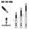 A set of three precision magnetic drill bits labeled 50, 70, and 90 lengths shown in various views.
