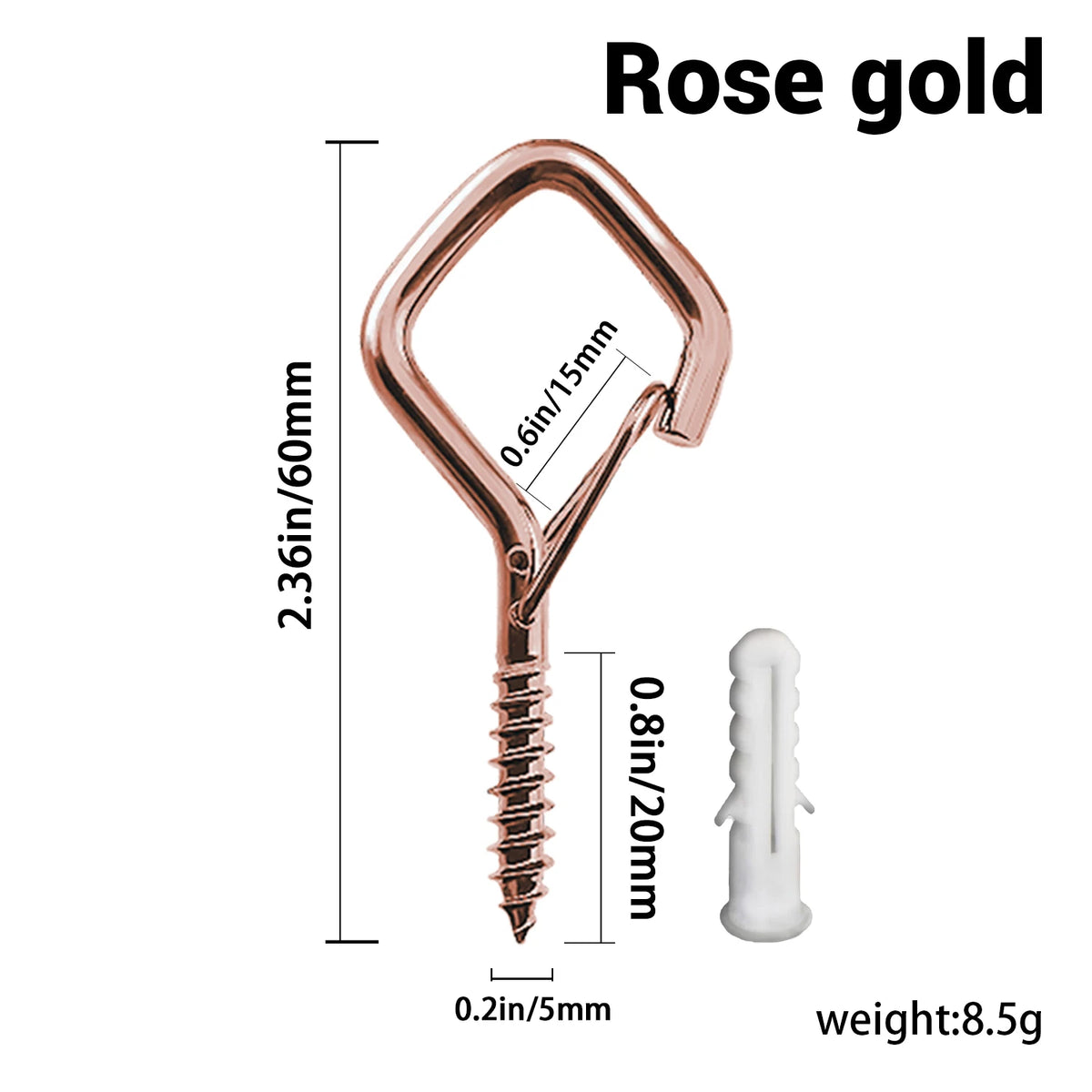 Crochet de sécurité carré en or rose avec une ouverture de 1.5 cm et une longueur de 6 cm