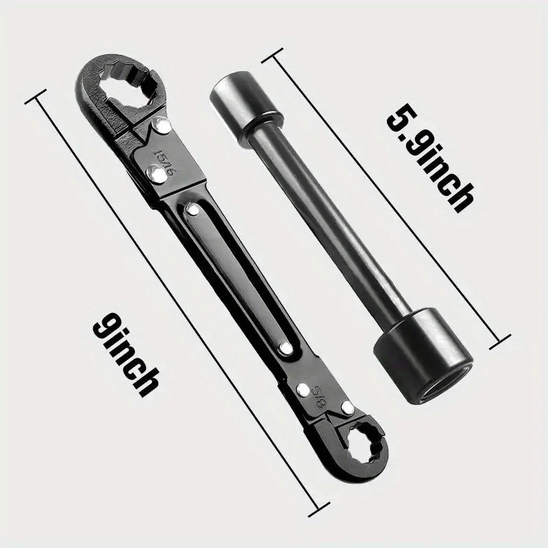 A black professional double-ended pipe wrench set with 5.9 inch and 9 inch lengths.