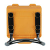 An orange heavy duty hammer belt holder with black grips and a curved handle.