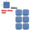 Six blue self-adhesive furniture sliders measuring 40mm by 40mm for floor protection