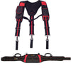 Black and red adjustable tool belt suspenders with pouch bag