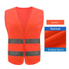 Orange high-visibility safety vest with black reflective stripes, showing normal and knitted fabric options.