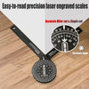 Precision laser engraved scales and a miter cut single cut tool for accurate angle measurement