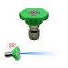 A green and silver high-pressure spray nozzle set with a 25 degree angle adjustment.