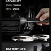 A hand is operating an electric precision screwdriver repair kit against a dark background, demonstrating high torque and spe