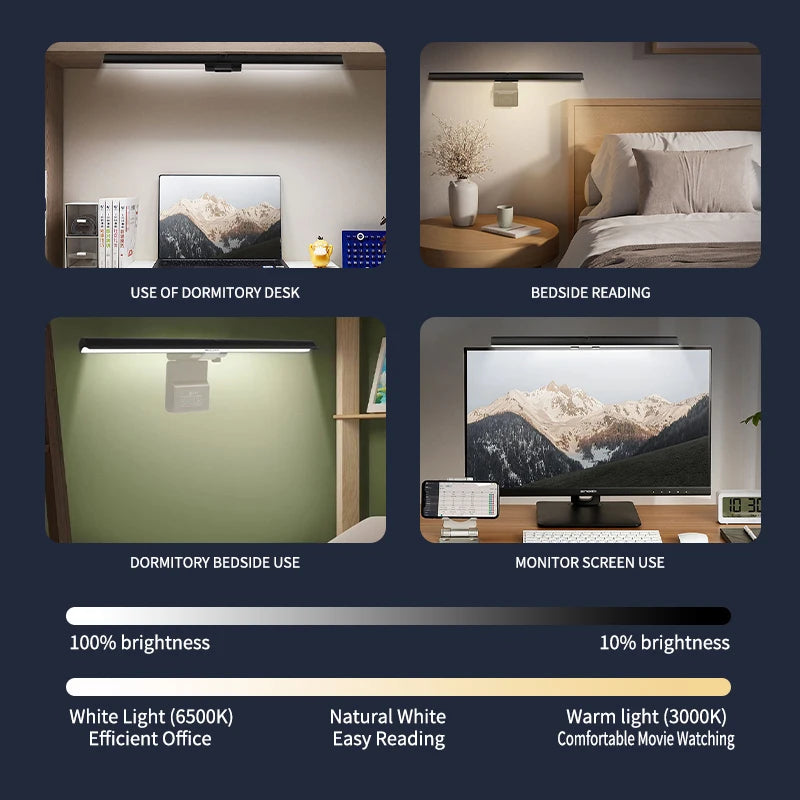 Anti-Glare Monitor Light Bar mit verschiedenen Anwendungen wie Schreibtisch, Leselampe und Monitorbildschirm