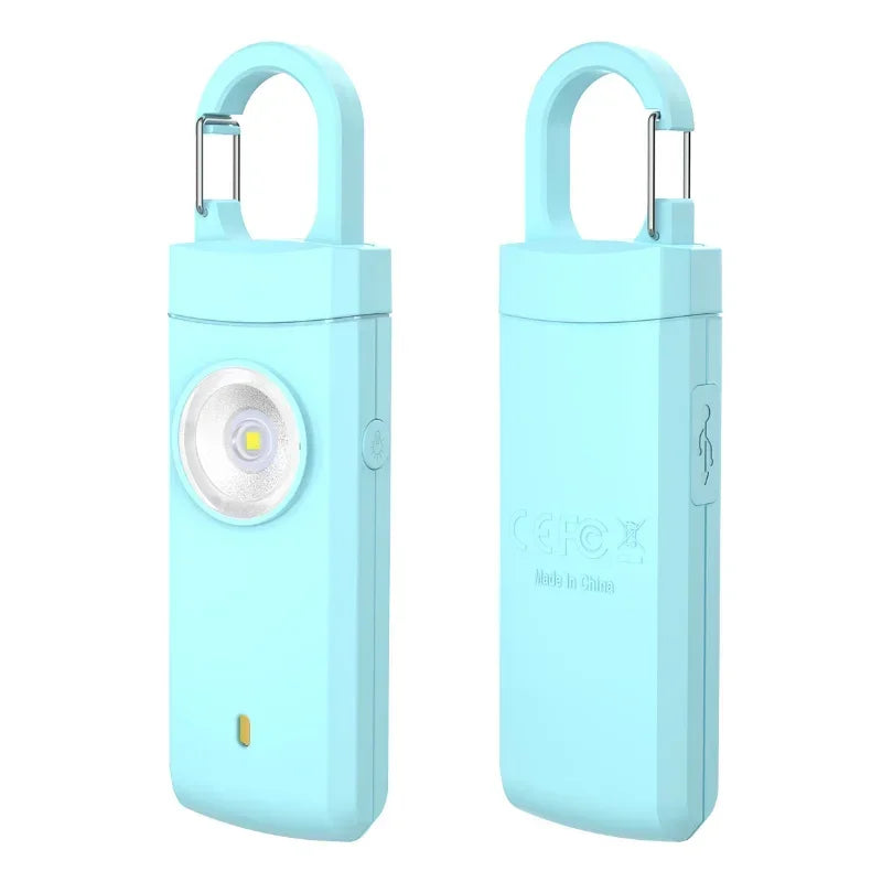Lampe-clés LED bleu clair avec poignée et fonction d'alarme.