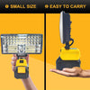 Une petite lampe de travail LED portable avec un boîtier jaune et noir est tenue et affichée.