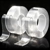 Rolls of clear heavy-duty double-sided acrylic adhesive tape displayed on a reflective surface.