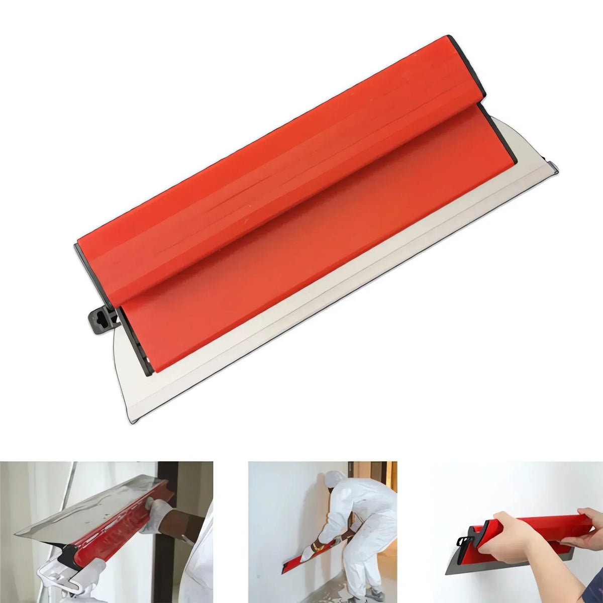 A professional skimming blade used for drywall finishing, shown in various angles.