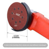 A close-up view of a 5 inch sanding disc with eight holes, used for hook and loop sandpaper on an orbital sander.