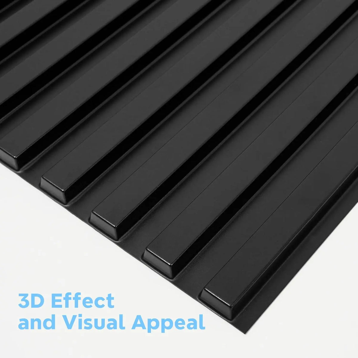 Black 3D fluted PVC wall panels shown in a close-up view.