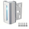 A silver heavy-duty aluminum door lock with a childproof safety feature and several screws.