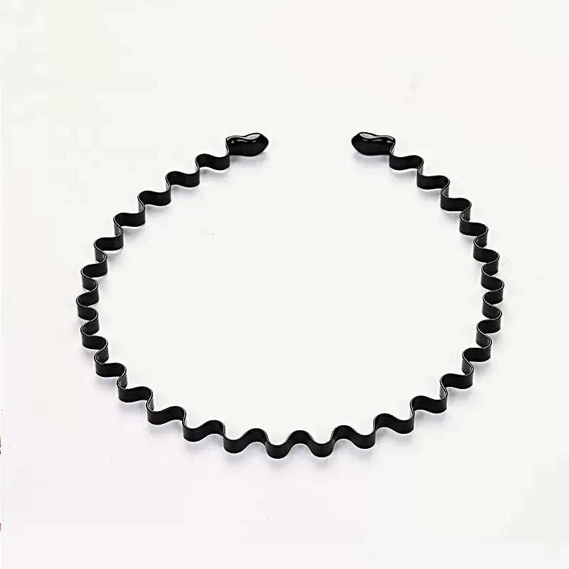 Black metal elastic headband with a wavy design for hair
