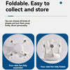 A white foldable fan is shown in two states: fully expanded and fully folded.