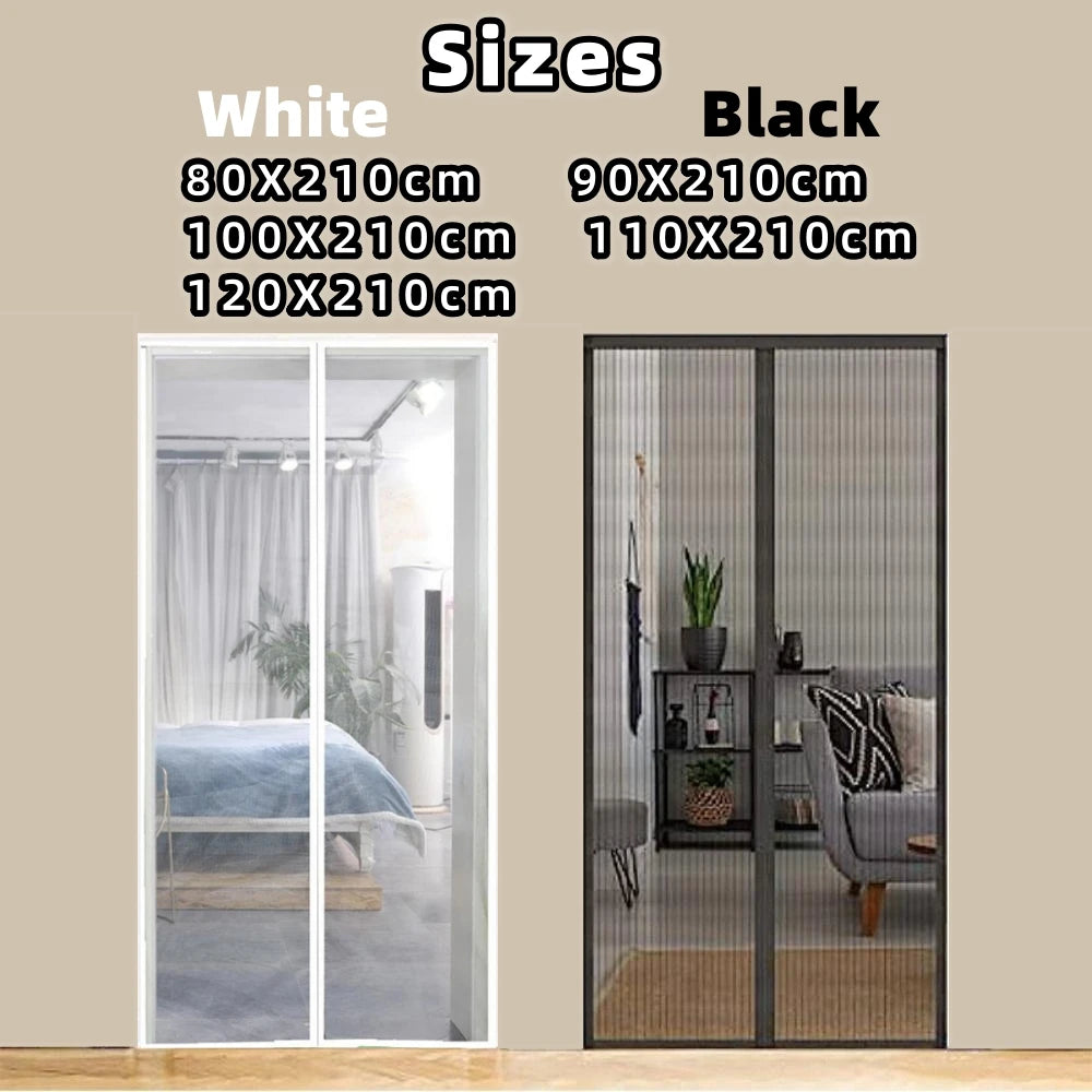 Vergleichstabelle der Größen für weiße und schwarze magnetische Fliegengittervorhänge.