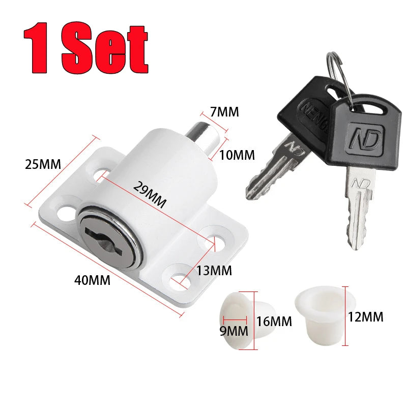 A set of 2-in-1 sliding door window locks including a main lock and two small keys.