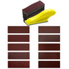 A set of precision grinding discs and a yellow sanding block for surface smoothing.
