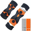 A pair of dual-sided auto glass scrapers in black and orange for removing stickers and residue.