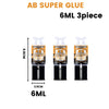 Three 6ml tubes of AB Super Glue epoxy resin adhesive with black caps and orange labels
